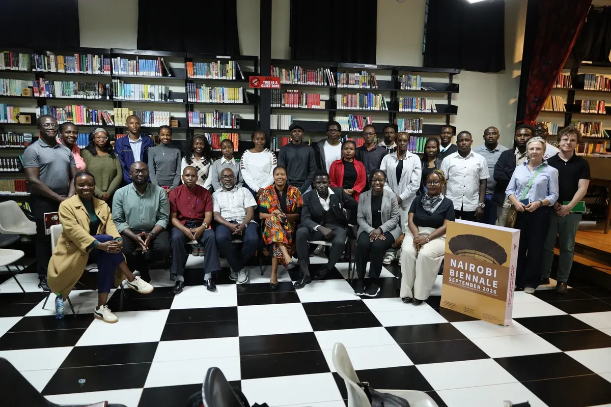 Participants gathered in a library for a Nairobi Biennale programme session