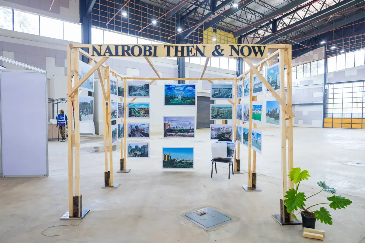 The Nairobi Then & Now exhibition on a timber frame
